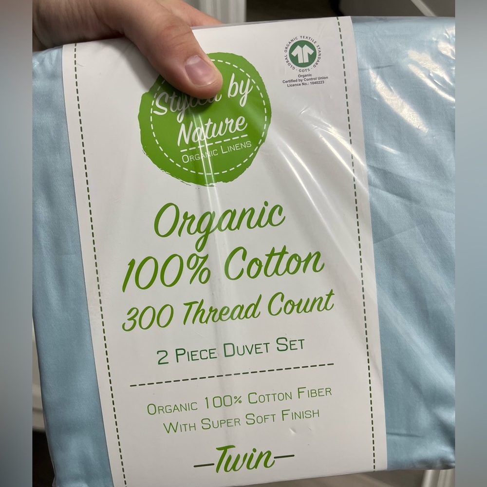 NEW Organic Cotton Duvet Cover Sets - light blue - twin, queen, and king